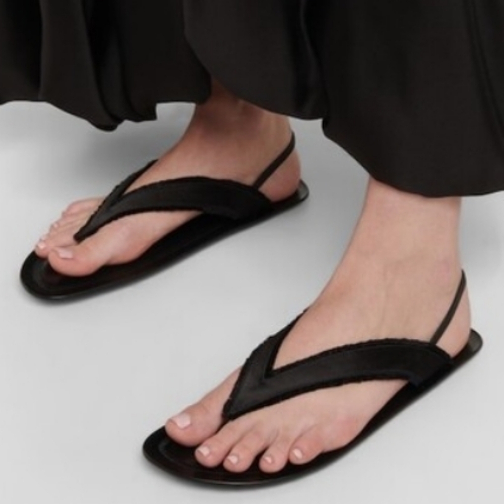 The Row Fray Satin & Leather Thong Slingback Sandals